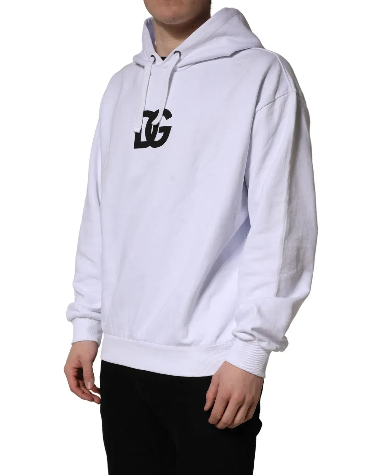Dolce & Gabbana White Logo Print Cotton Hooded Sweatshirt Sweater