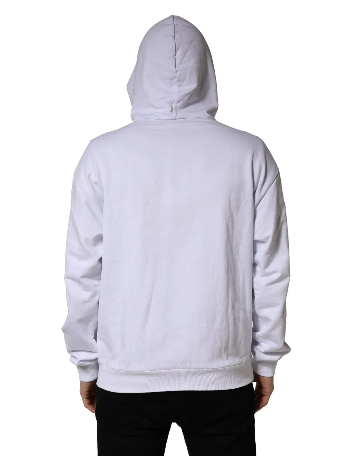 Dolce & Gabbana White Logo Print Cotton Hooded Sweatshirt Sweater