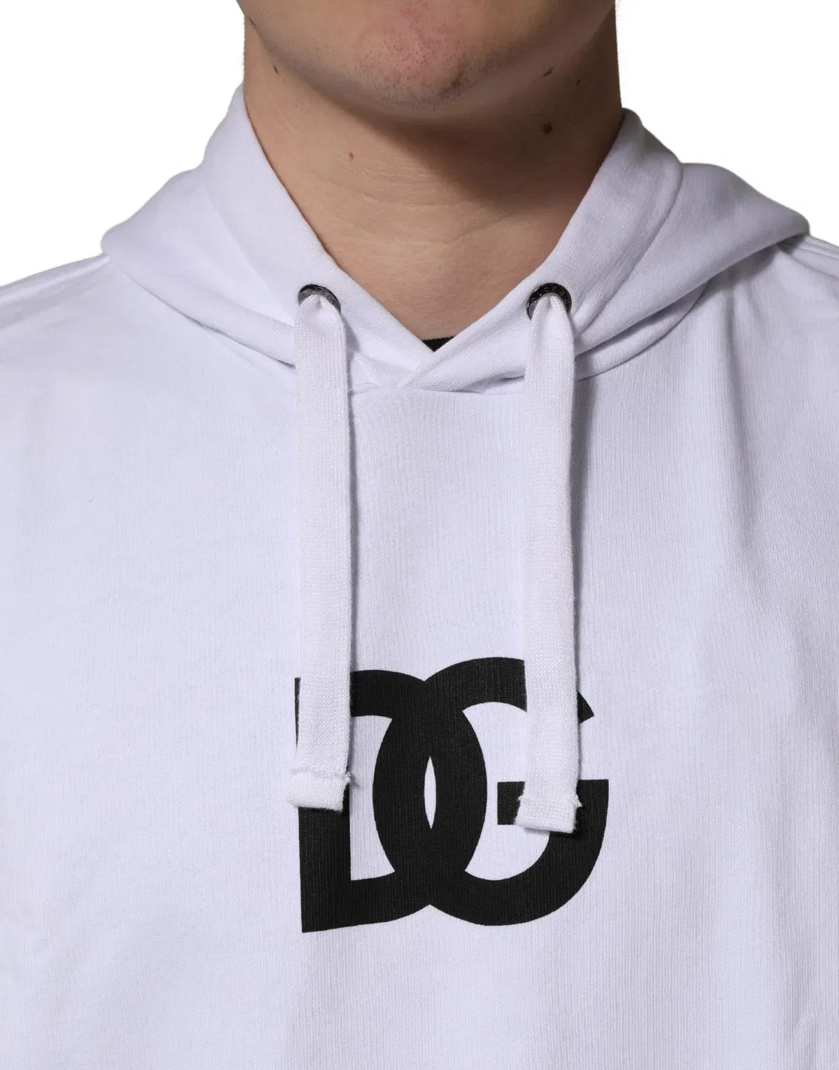 Dolce & Gabbana White Logo Print Cotton Hooded Sweatshirt Sweater