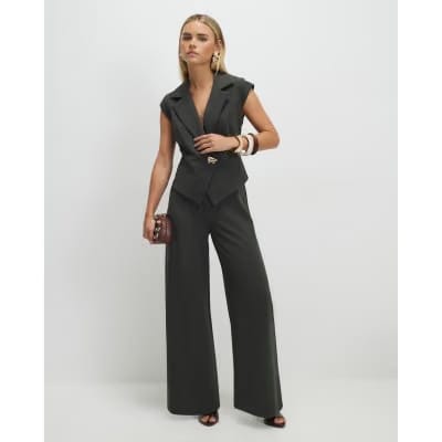 Petite Green Cap Sleeve Wide Leg Jumpsuit