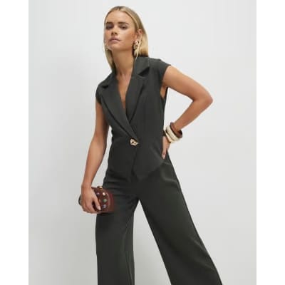 Petite Green Cap Sleeve Wide Leg Jumpsuit