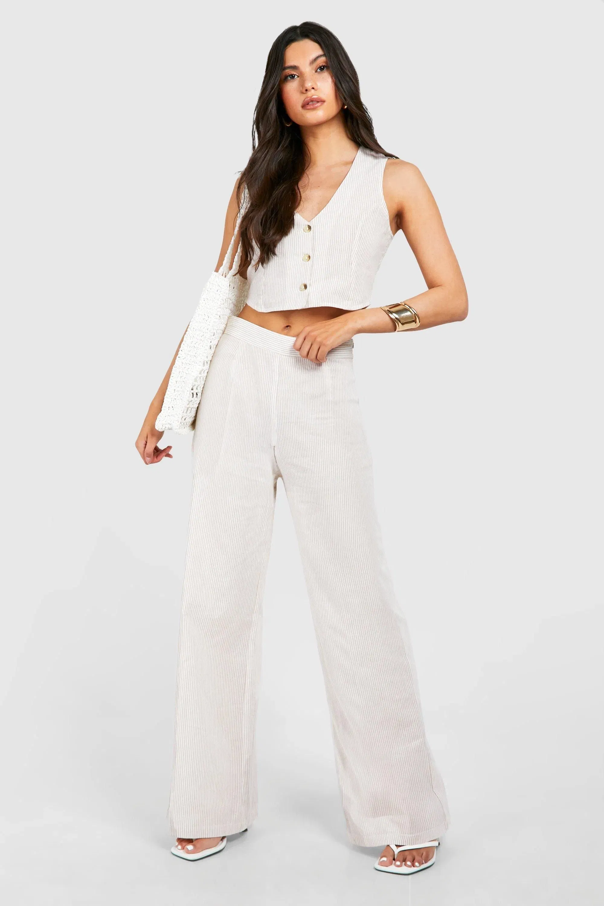 Tonal Pinstripe Linen Look Waistcoat