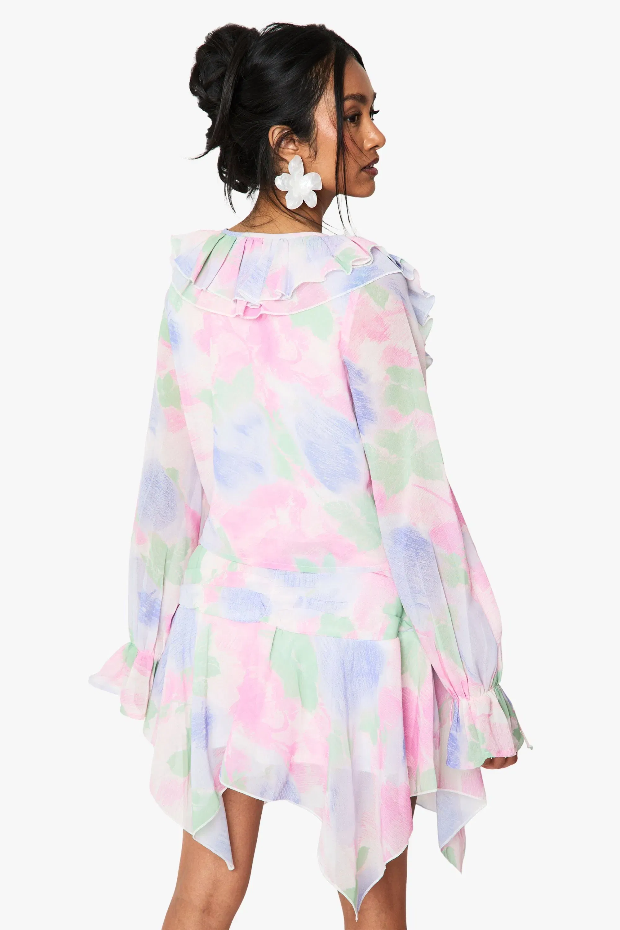 Floral Chiffon Ruffle Blouse