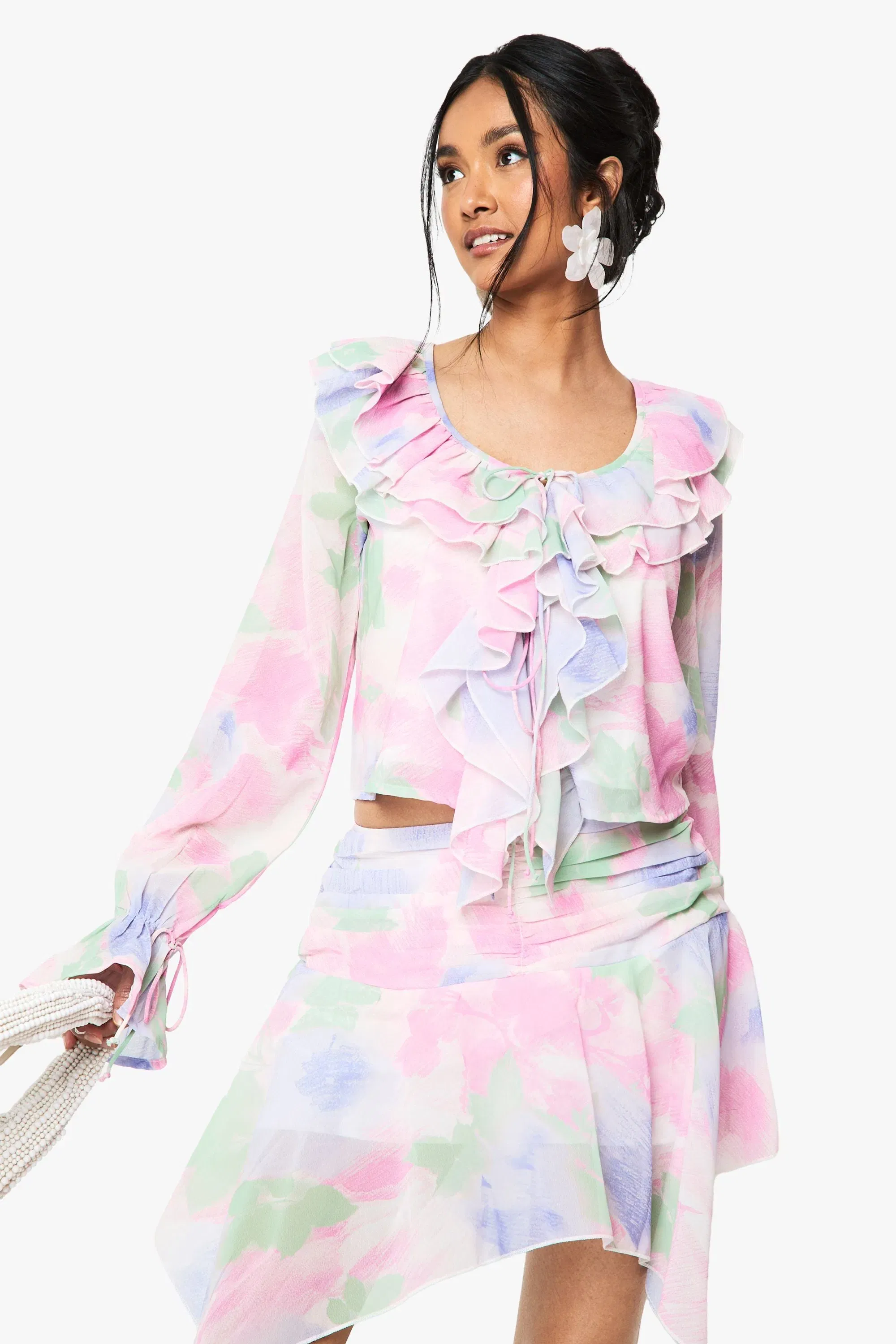 Floral Chiffon Ruffle Blouse