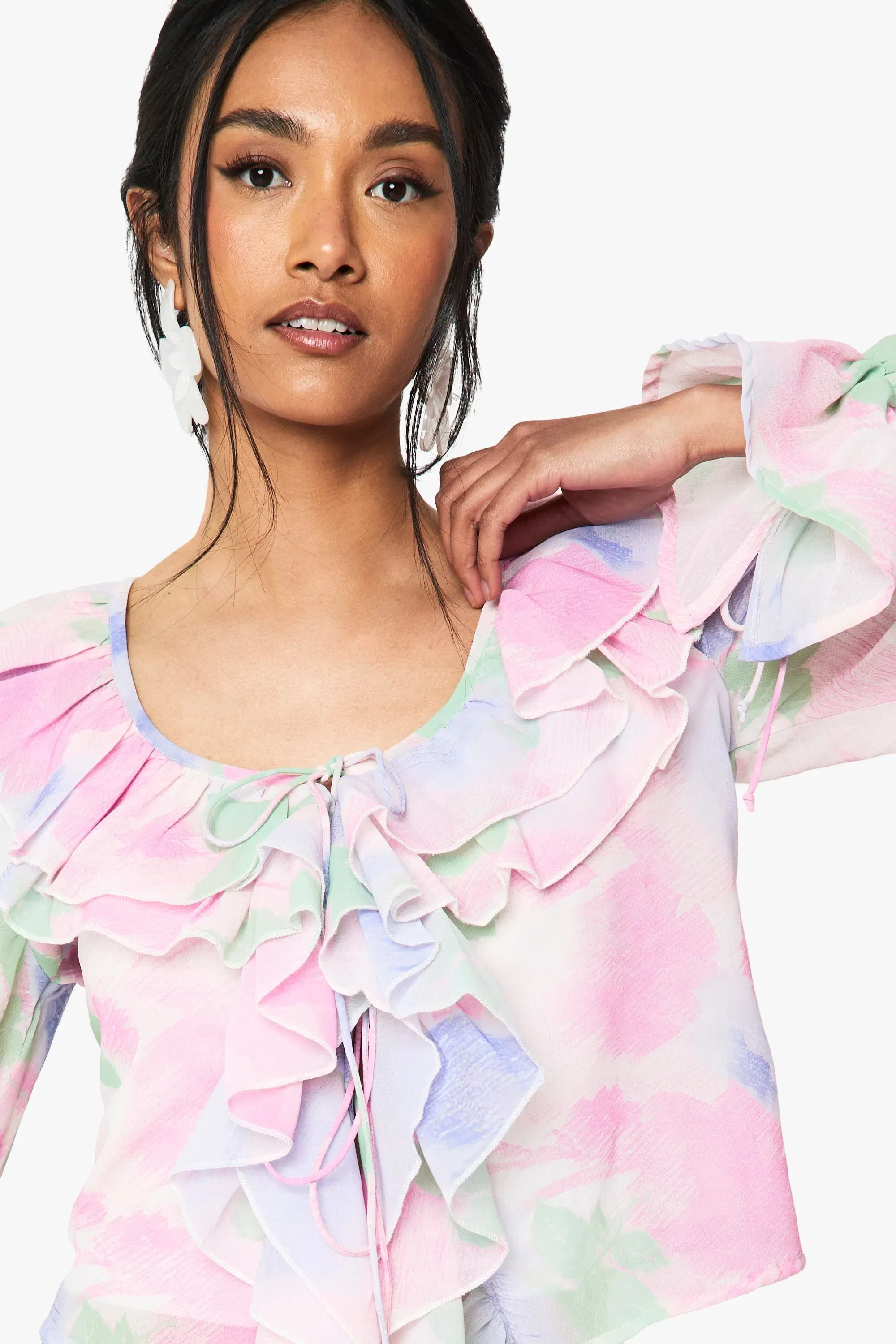 Floral Chiffon Ruffle Blouse