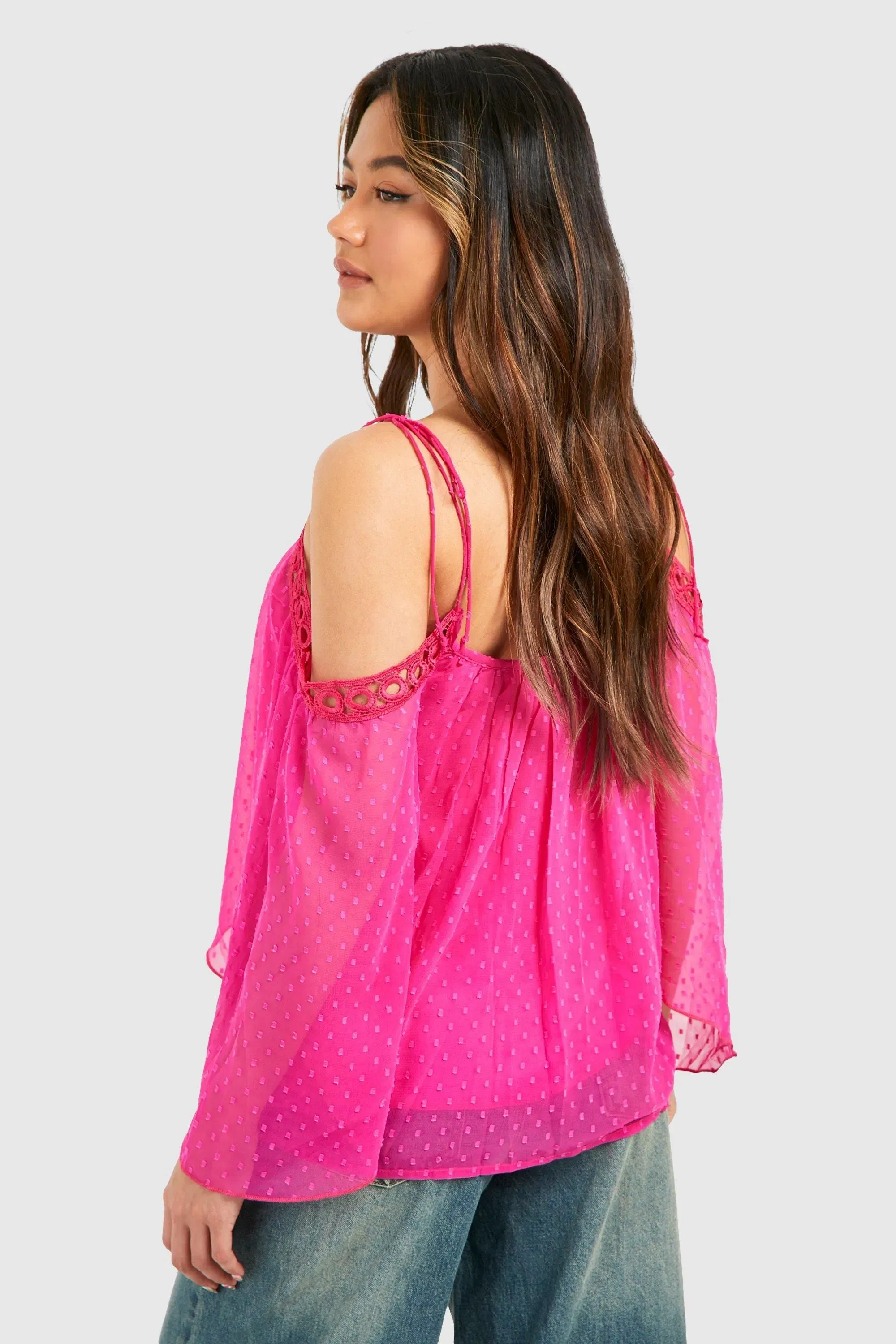 Dobby Mesh Dropped Shoulder Top