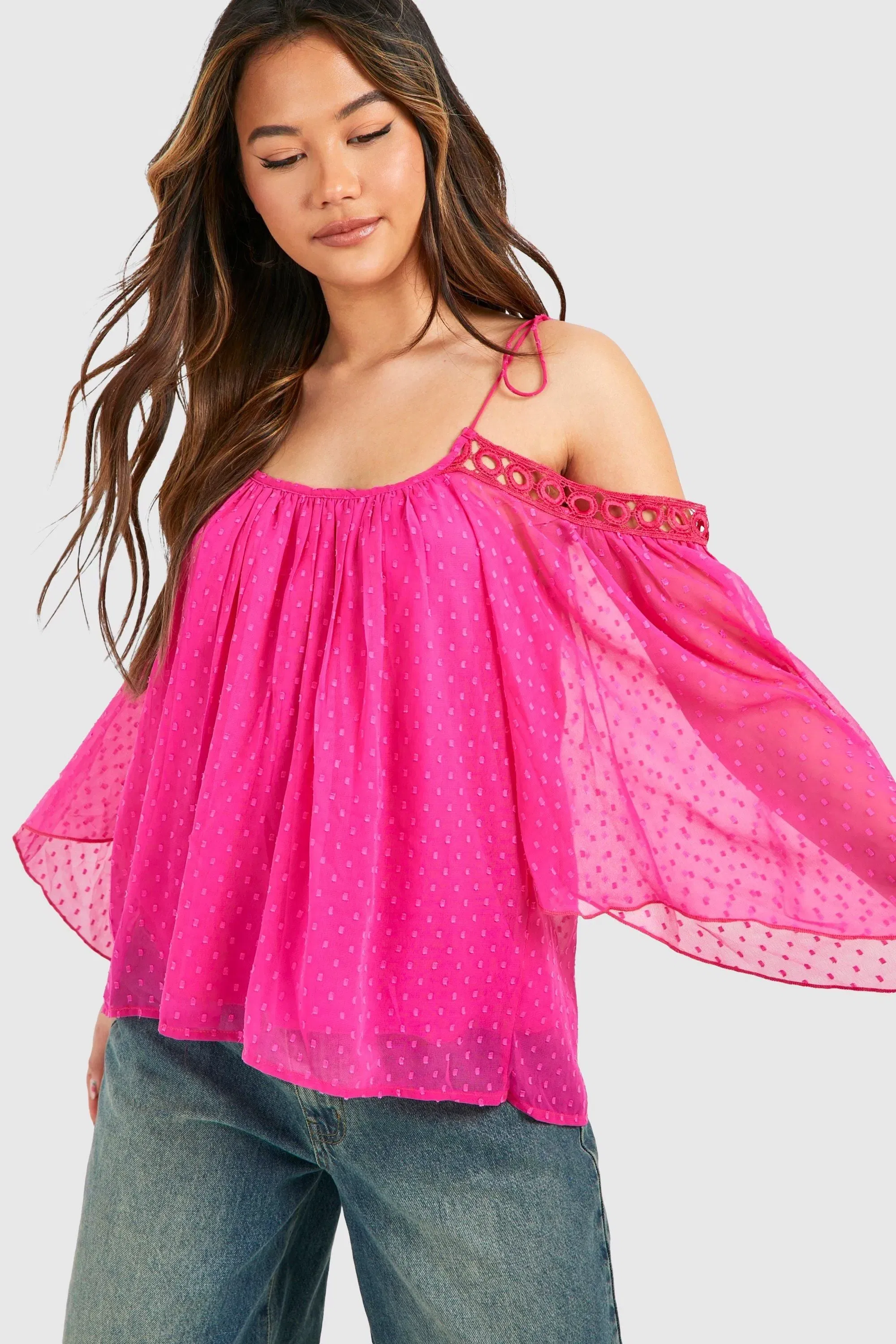 Dobby Mesh Dropped Shoulder Top