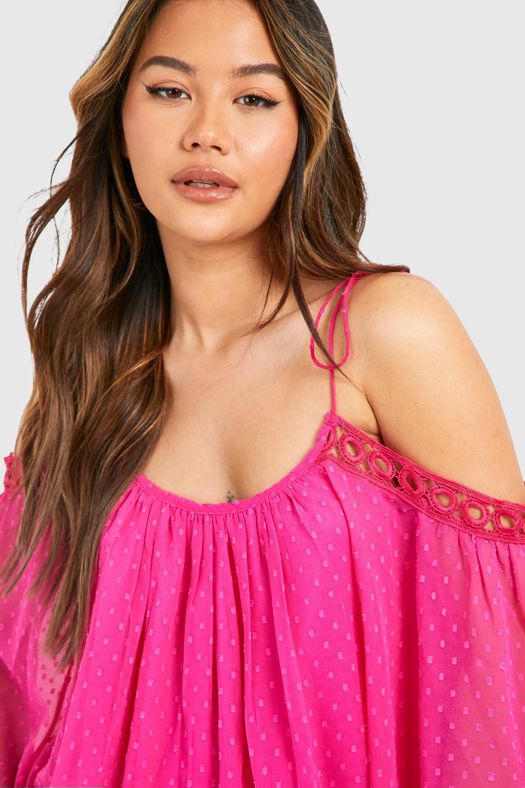 Dobby Mesh Dropped Shoulder Top