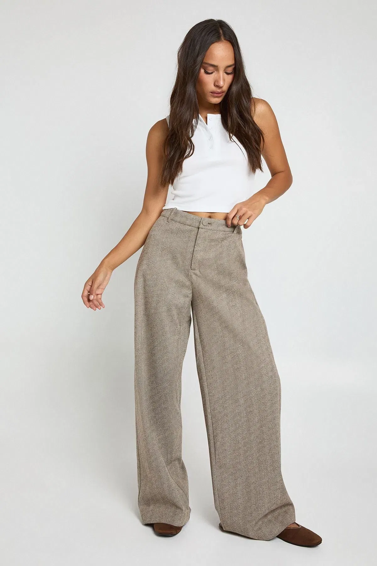 Herringbone Wide Leg Trouser