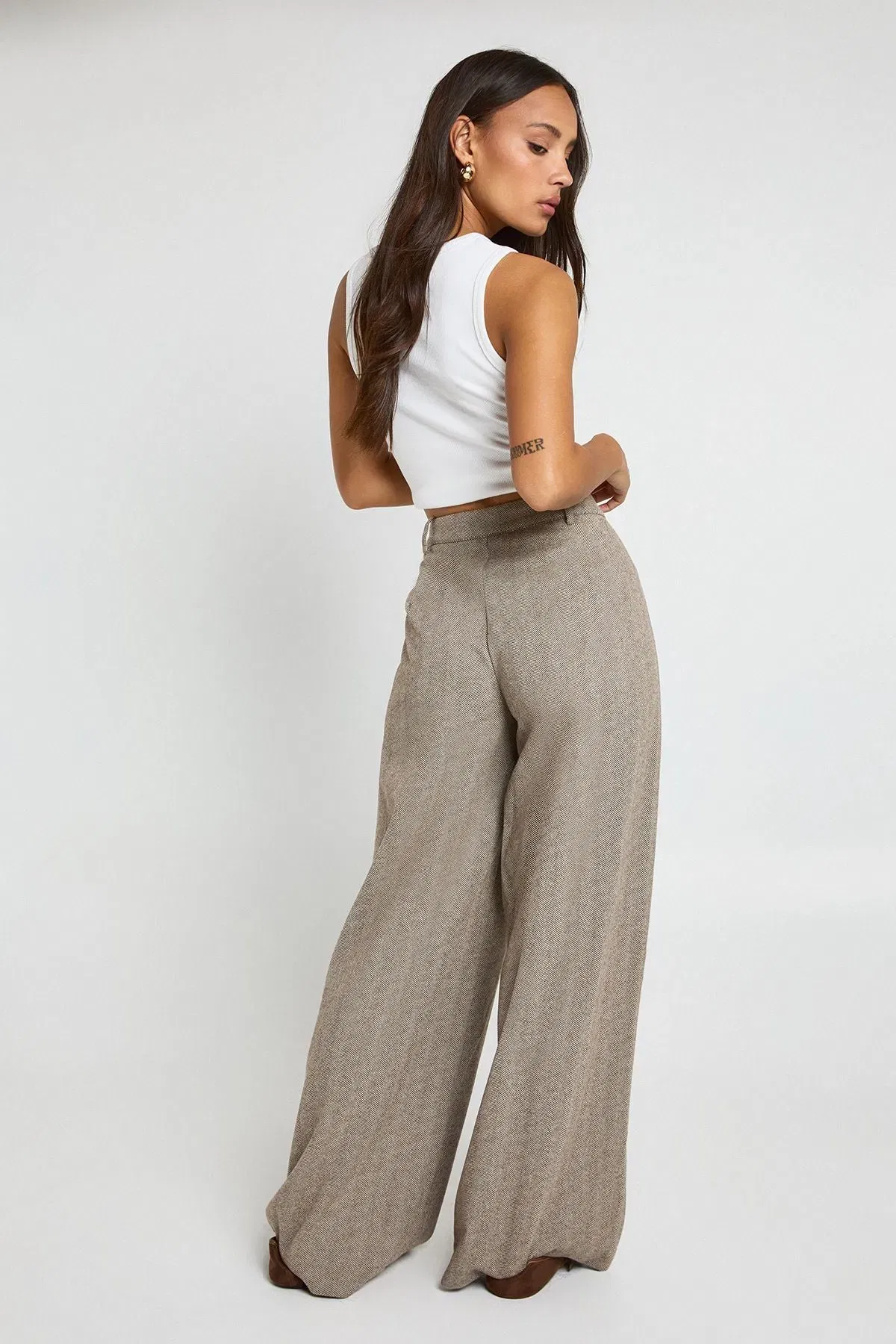 Herringbone Wide Leg Trouser