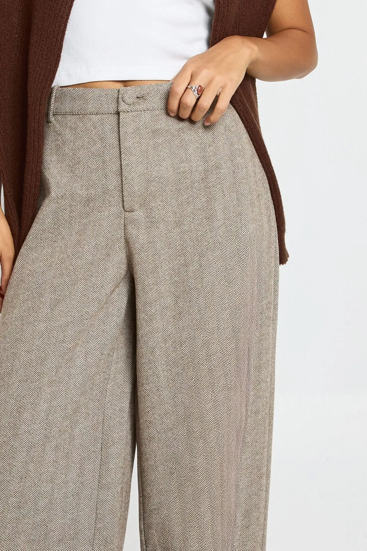 Herringbone Wide Leg Trouser