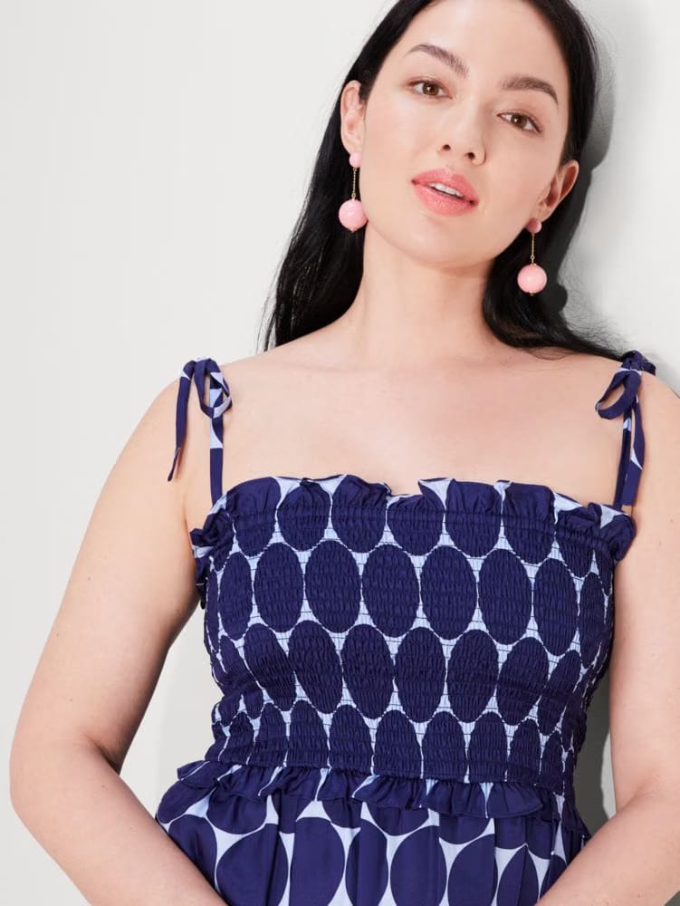 Joy Dot Silk Twill Smocked Dress