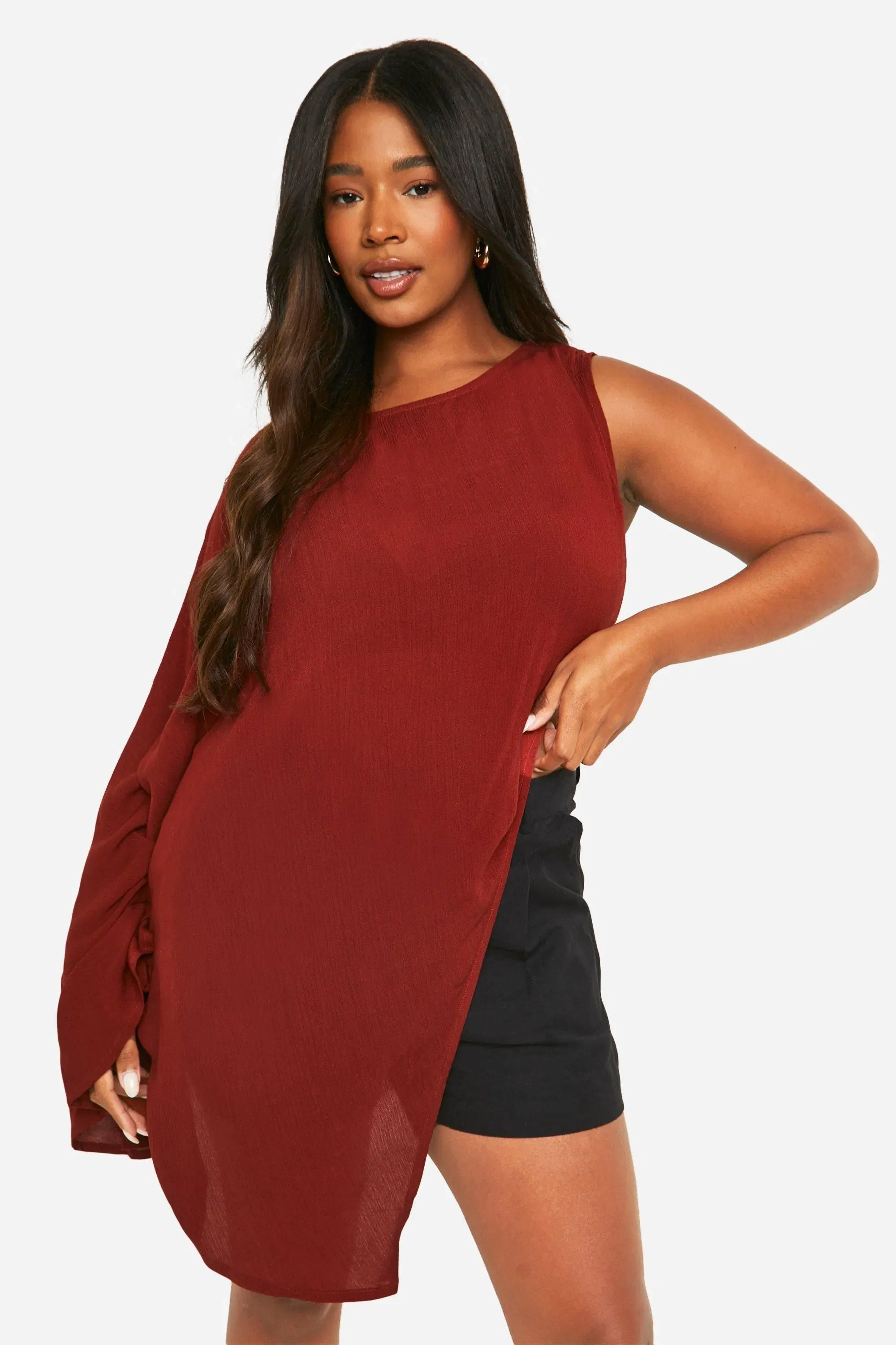 Plus Cheesecloth High Neck Longline Top