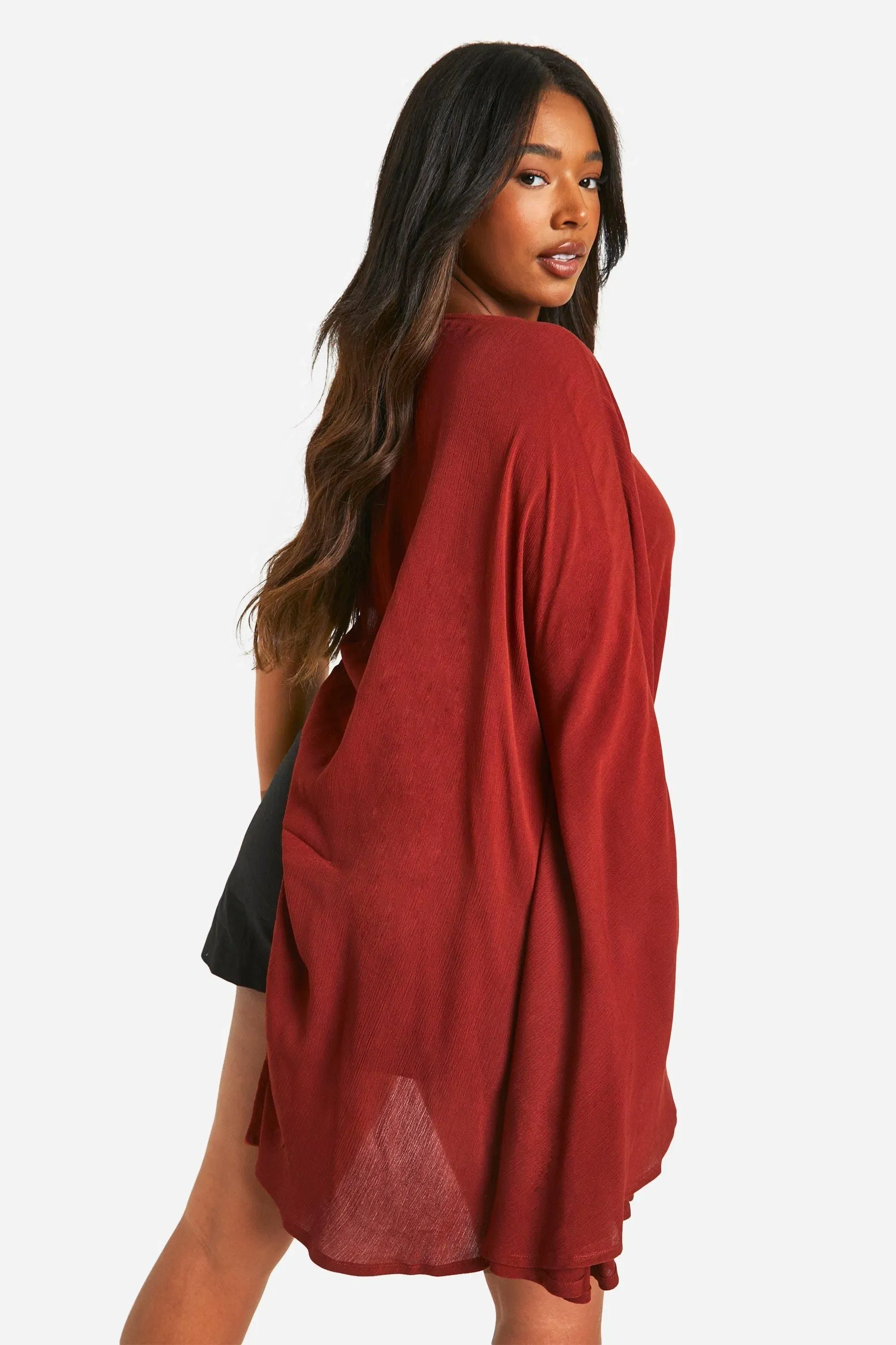 Plus Cheesecloth High Neck Longline Top