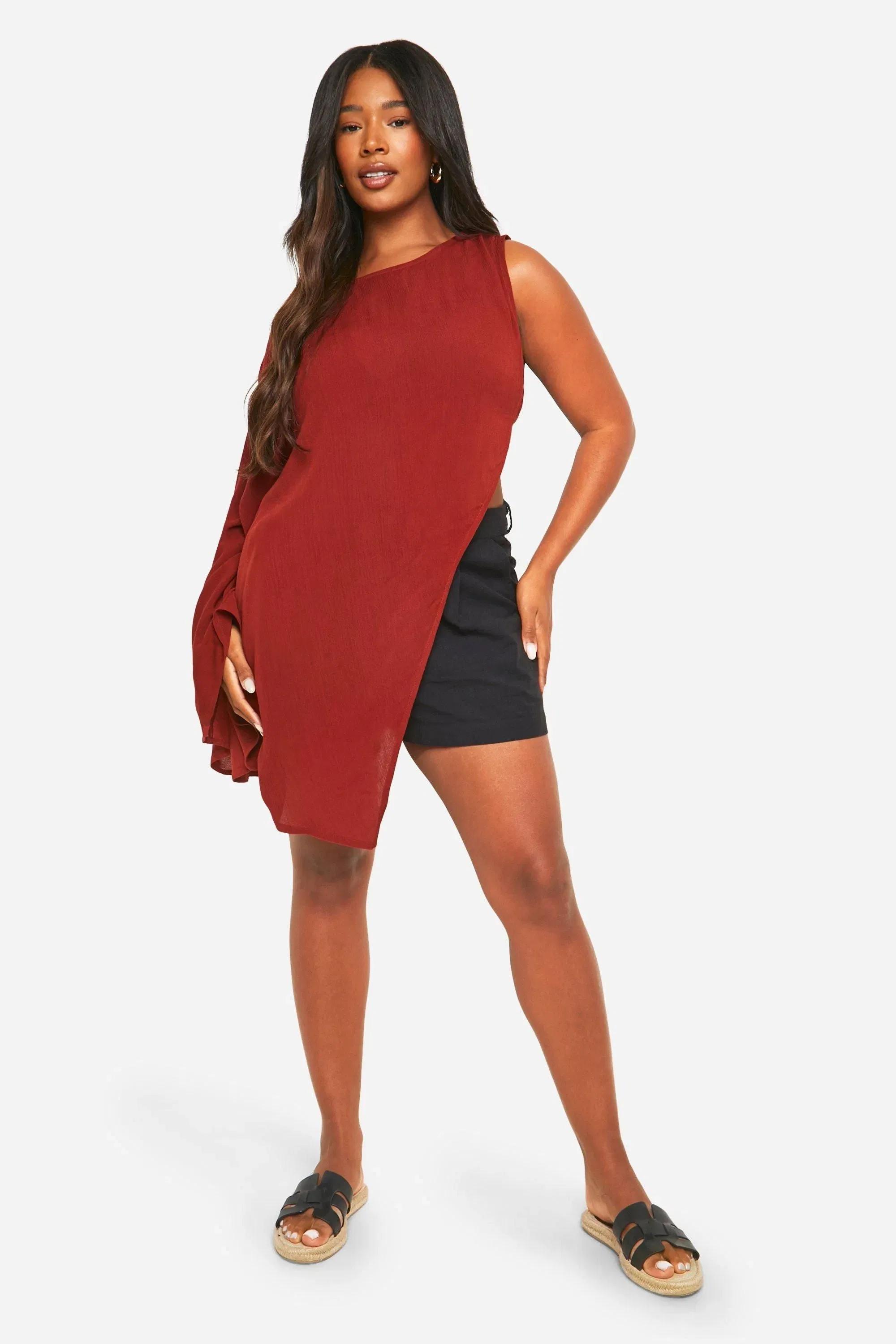 Plus Cheesecloth High Neck Longline Top