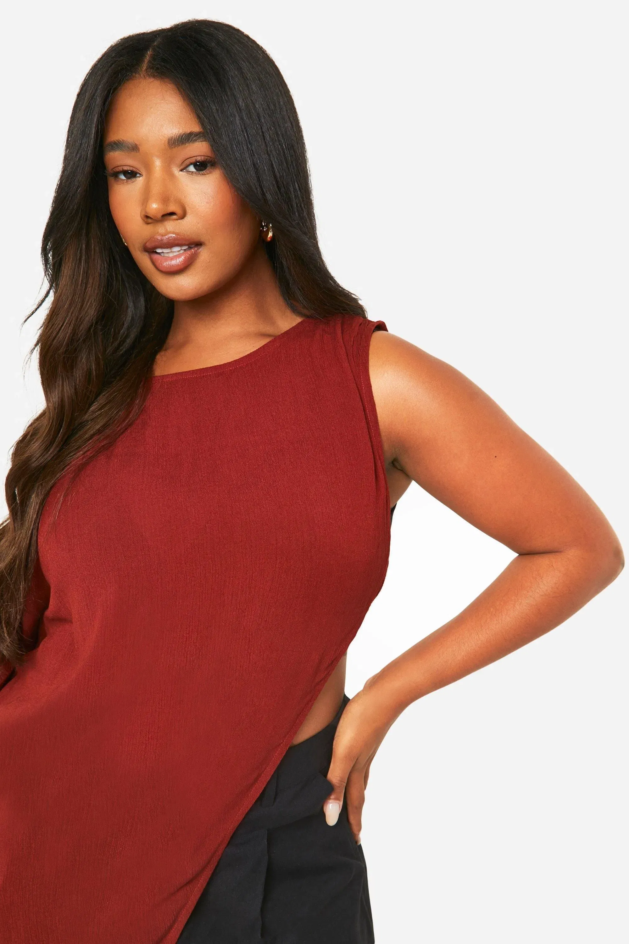 Plus Cheesecloth High Neck Longline Top