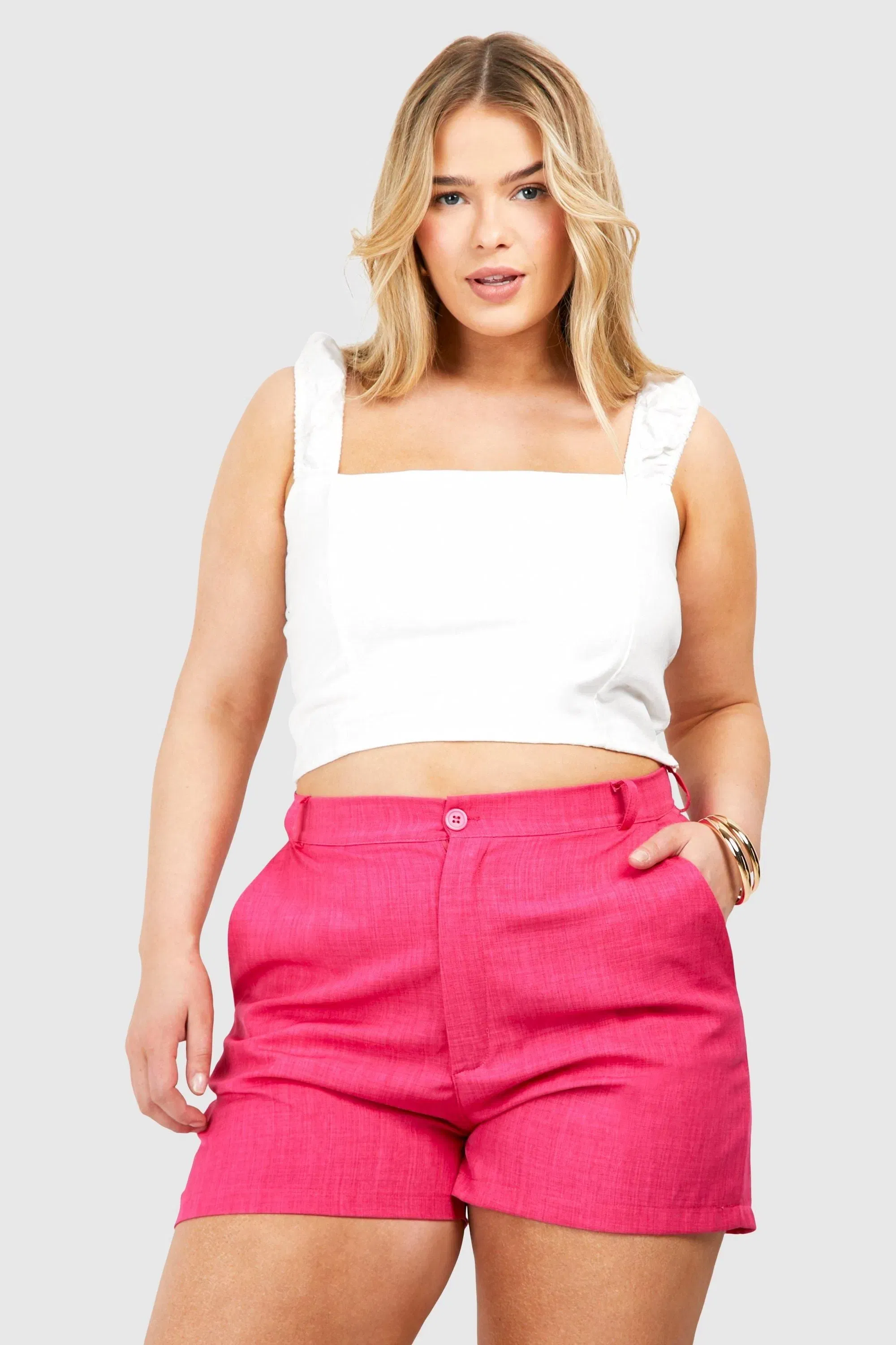 Plus Linen Look Tailored Short