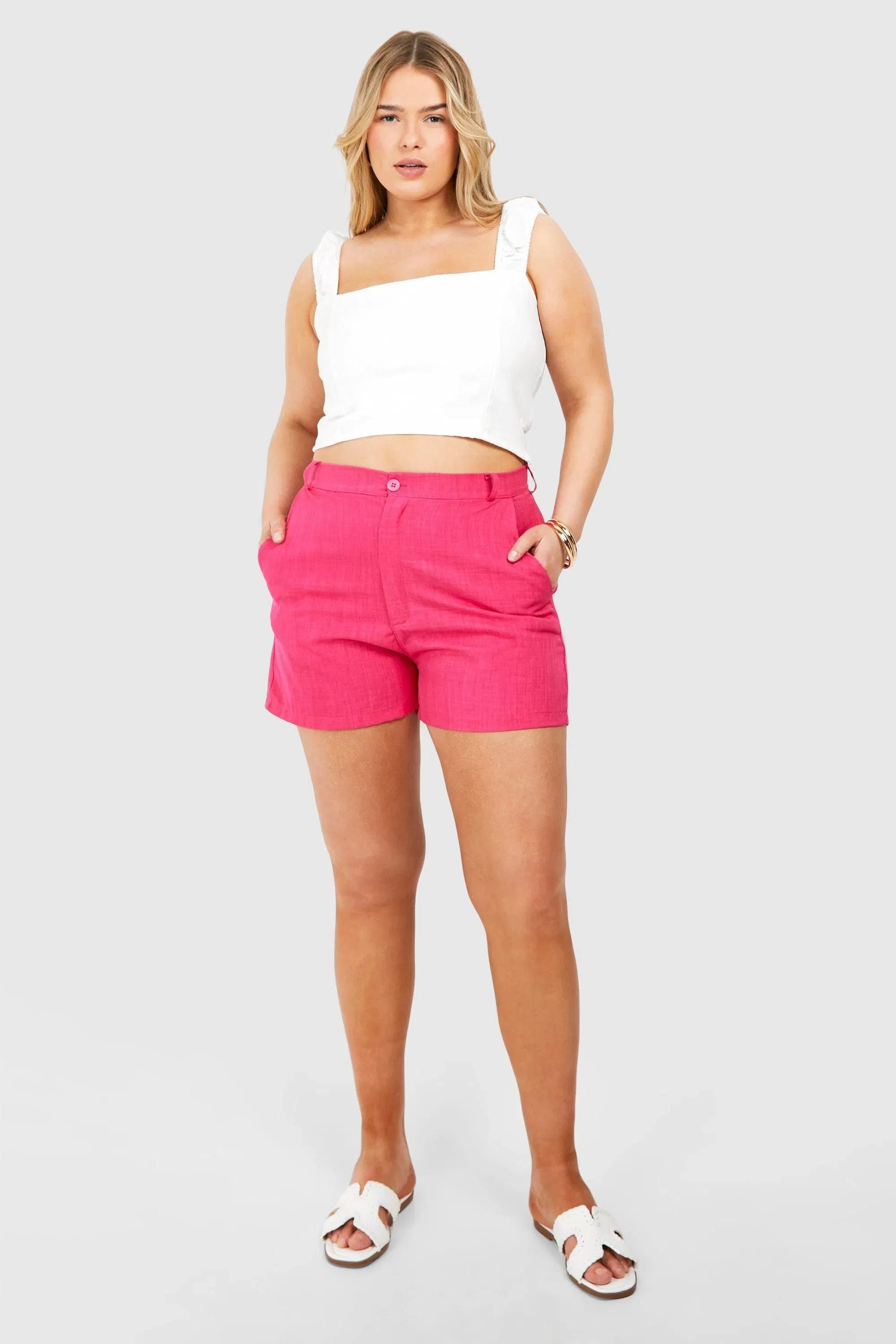 Plus Linen Look Tailored Short