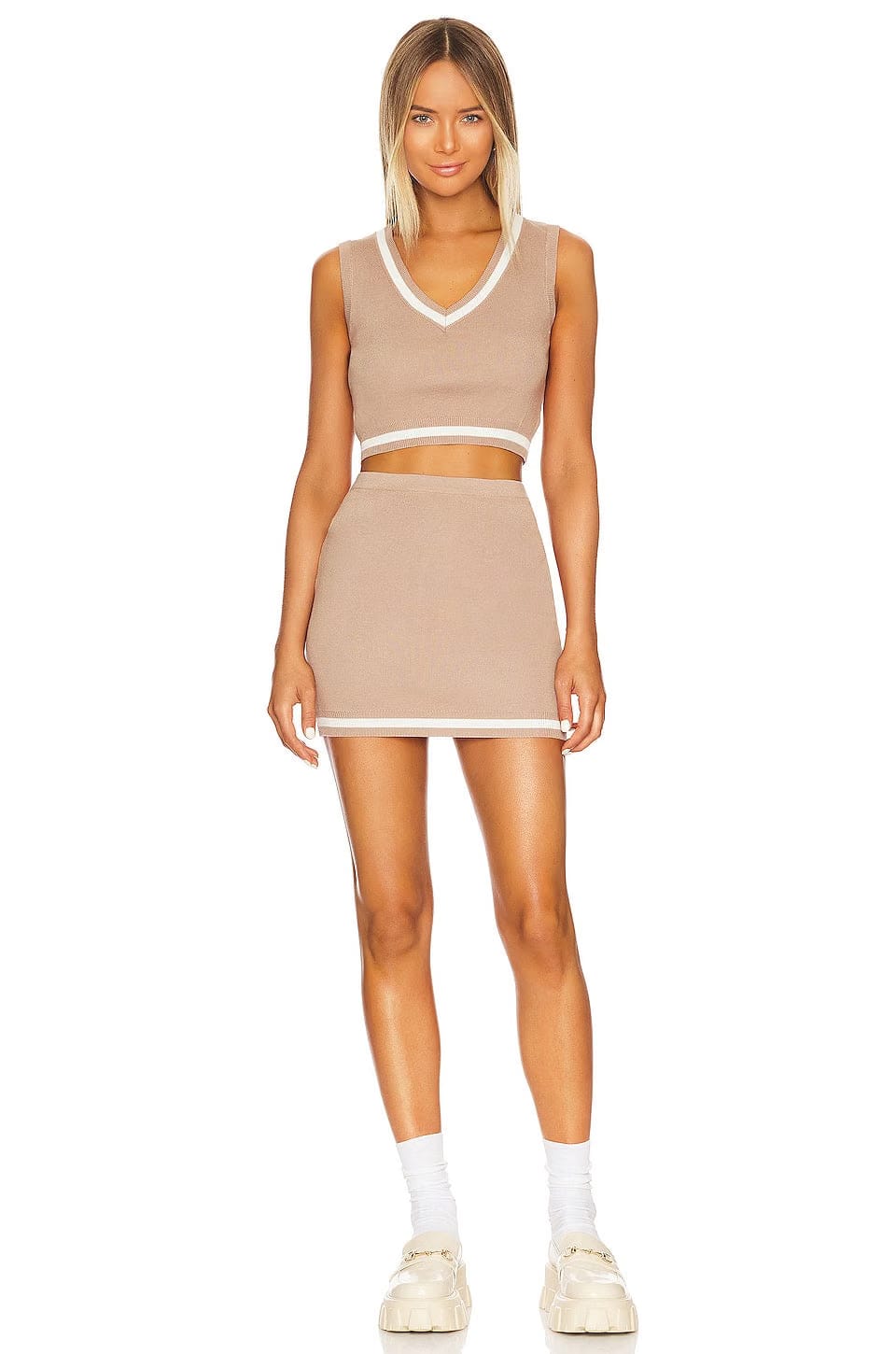 superdown Bonnie Varsity Skirt Set in Toast