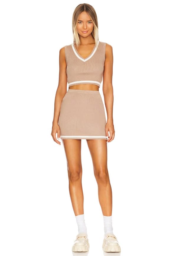 superdown Bonnie Varsity Skirt Set in Toast