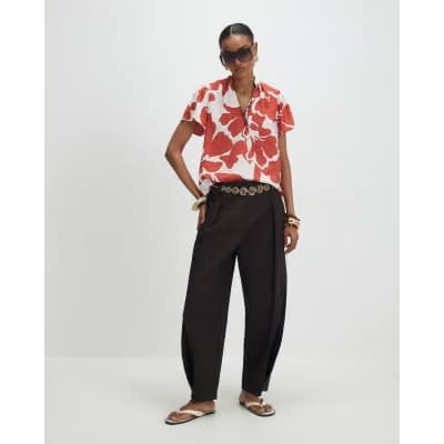 Orange Short Sleeve Printed Blouse