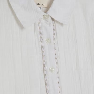 Cream Long Sleeve Tie Back Beach Shirt