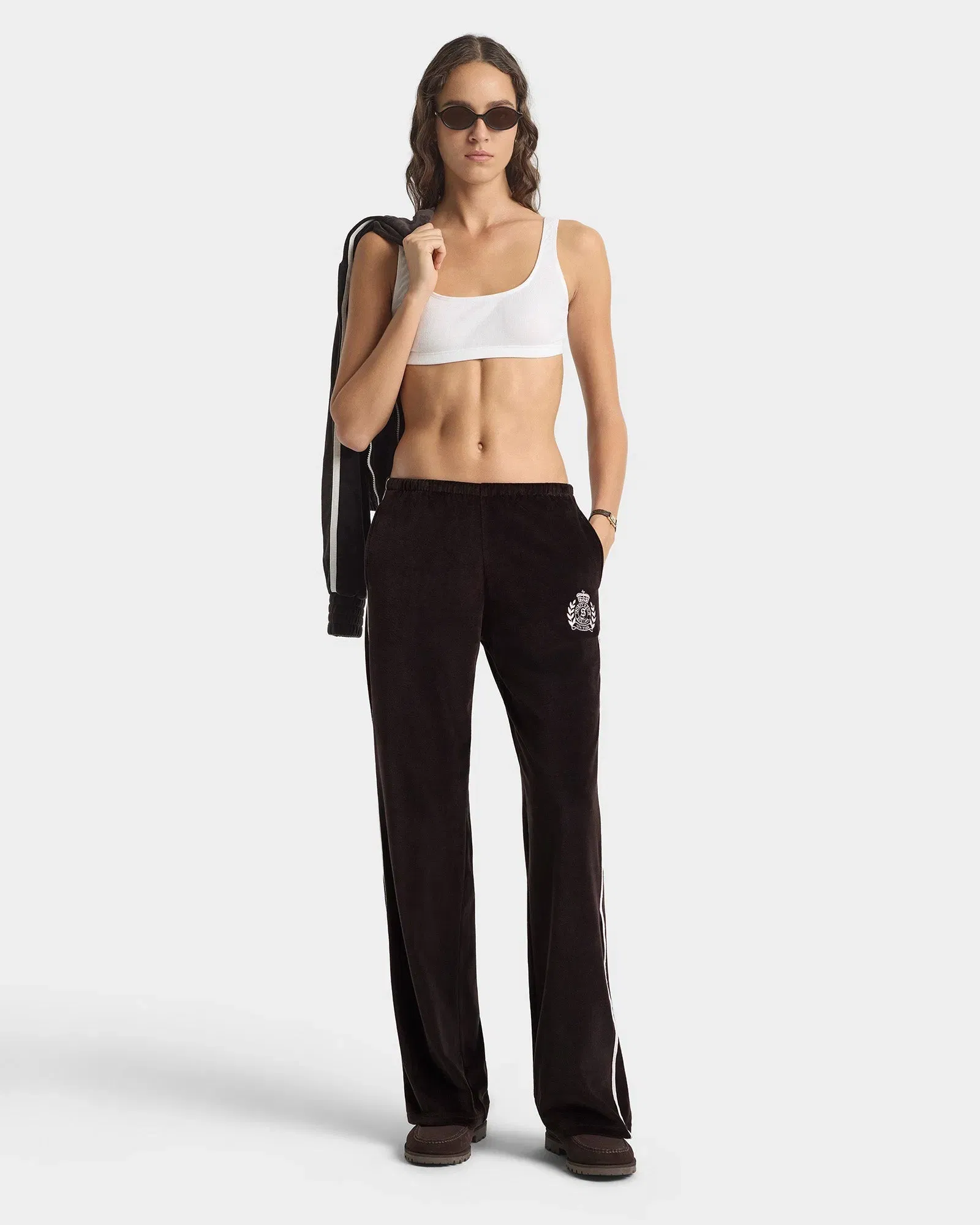NY Crest Velour Sweatpant - Chocolate/Ecru