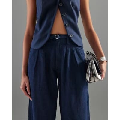 Indigo Wide Leg Tie Front Jeans