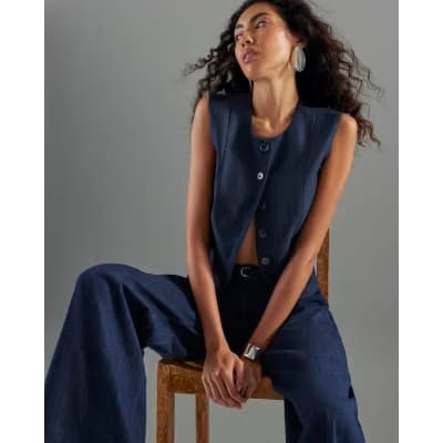 Indigo Wide Leg Tie Front Jeans