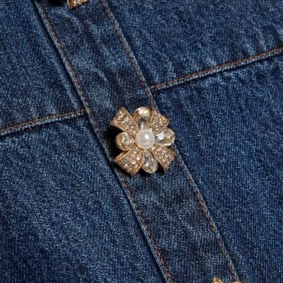 Blue Embellished Button Denim Mini Dress