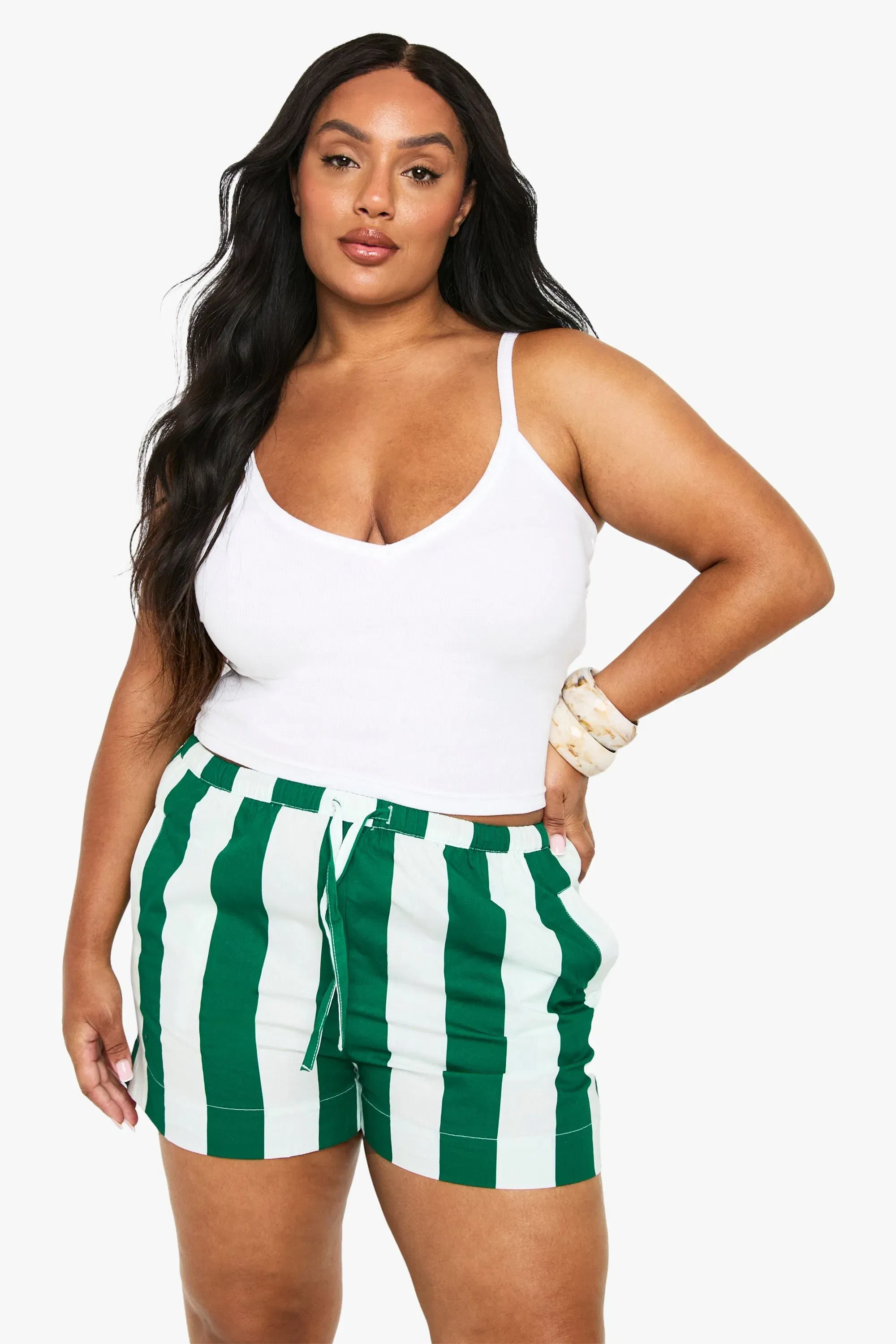 Plus Wide Stripe Woven Flippy Shorts