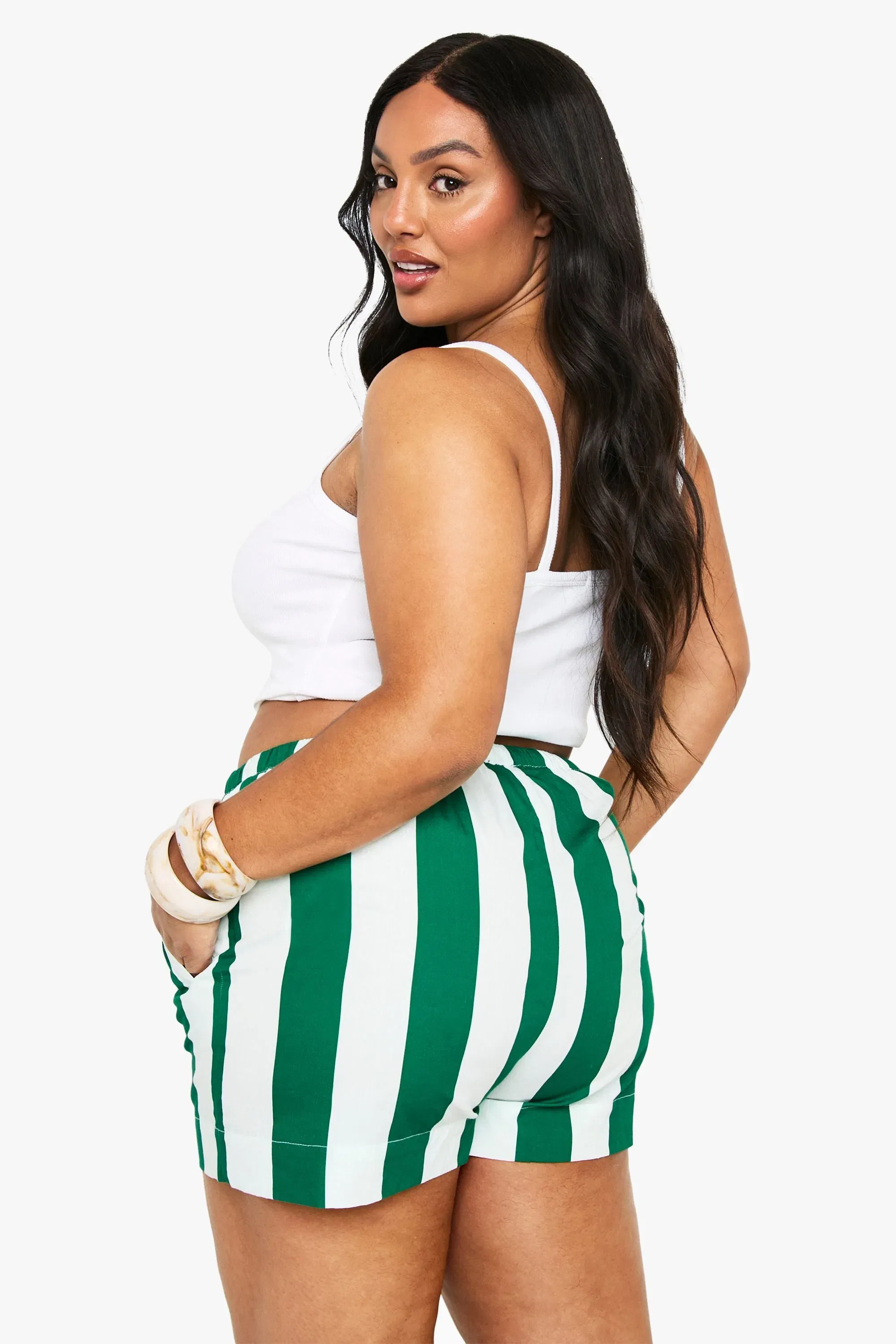 Plus Wide Stripe Woven Flippy Shorts
