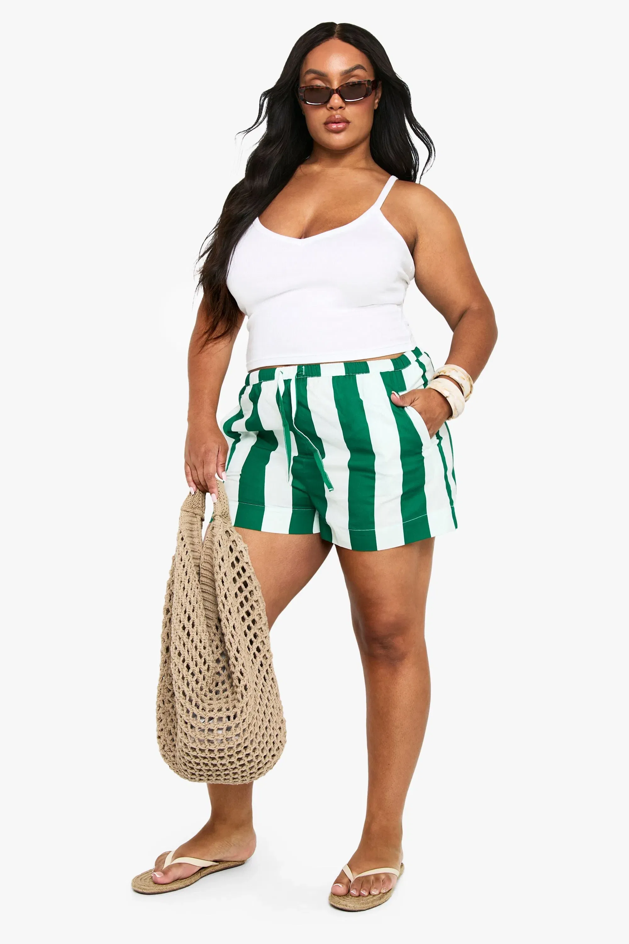 Plus Wide Stripe Woven Flippy Shorts