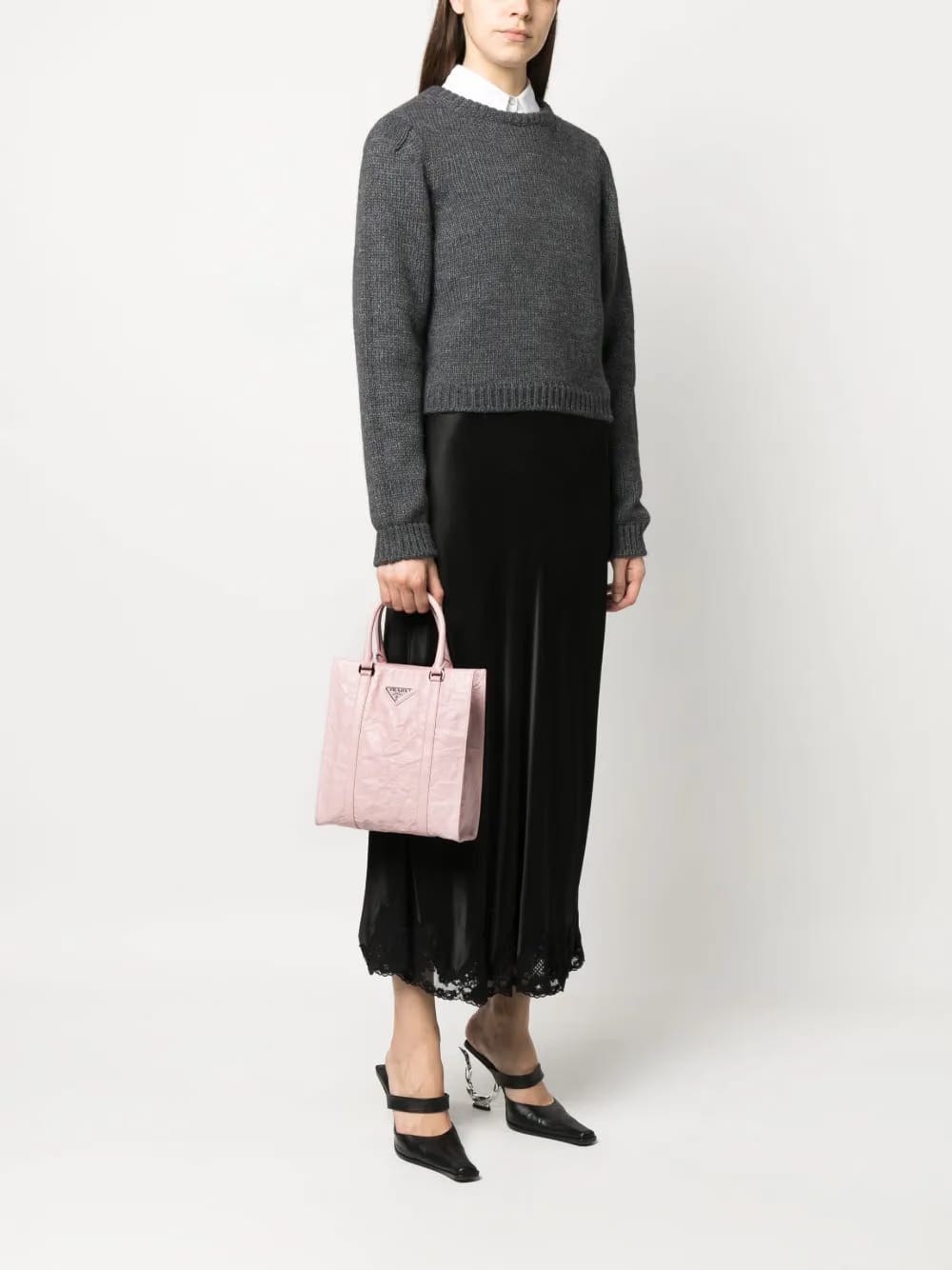 logo-plaque crinkle-effect tote bag