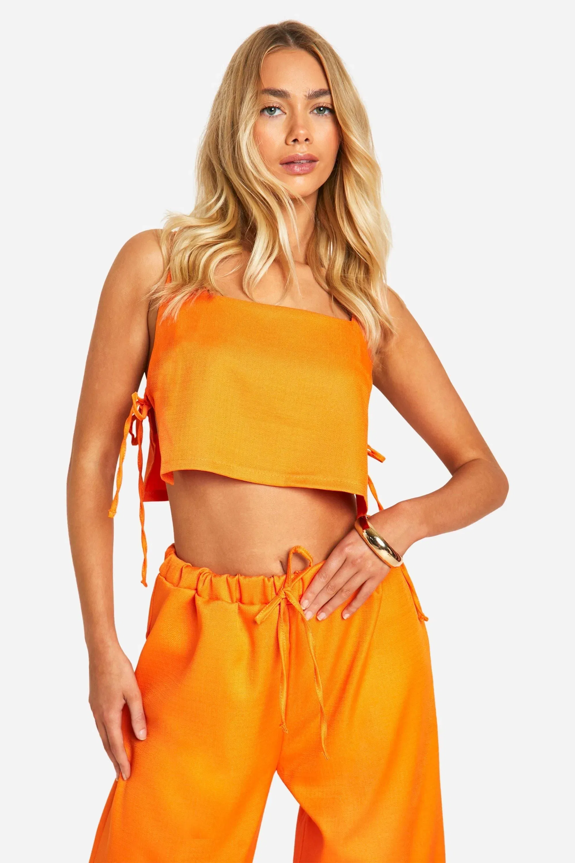 Textured Linen Look Tie Side Boxy Crop