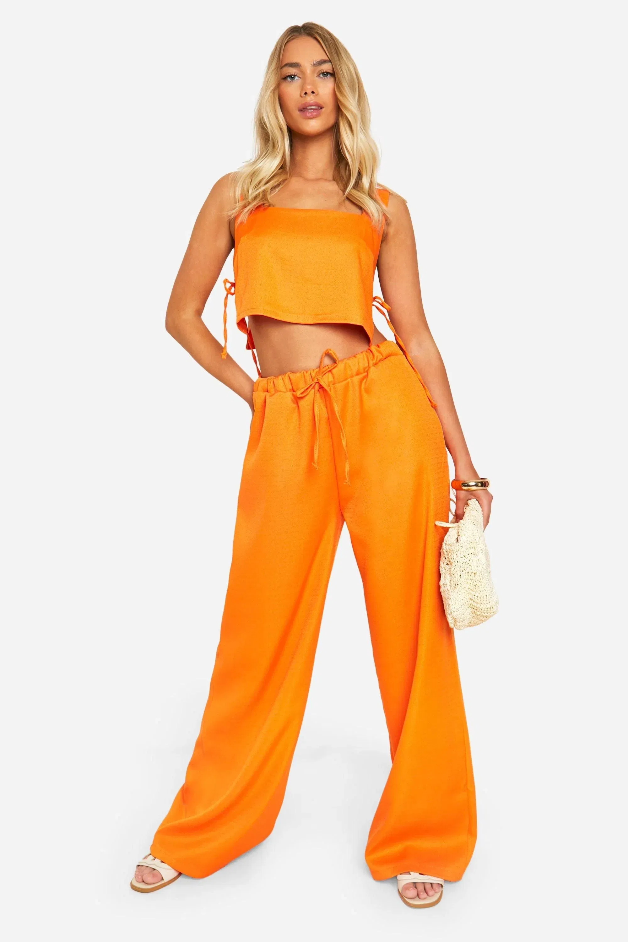 Textured Linen Look Tie Side Boxy Crop