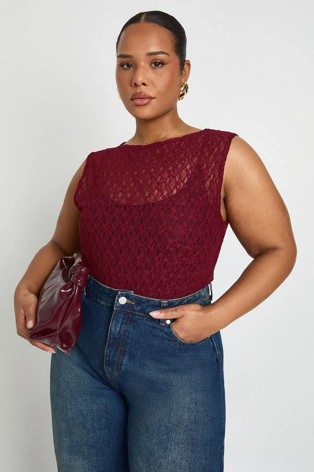 Plus Lace Racer Neck Bodysuit