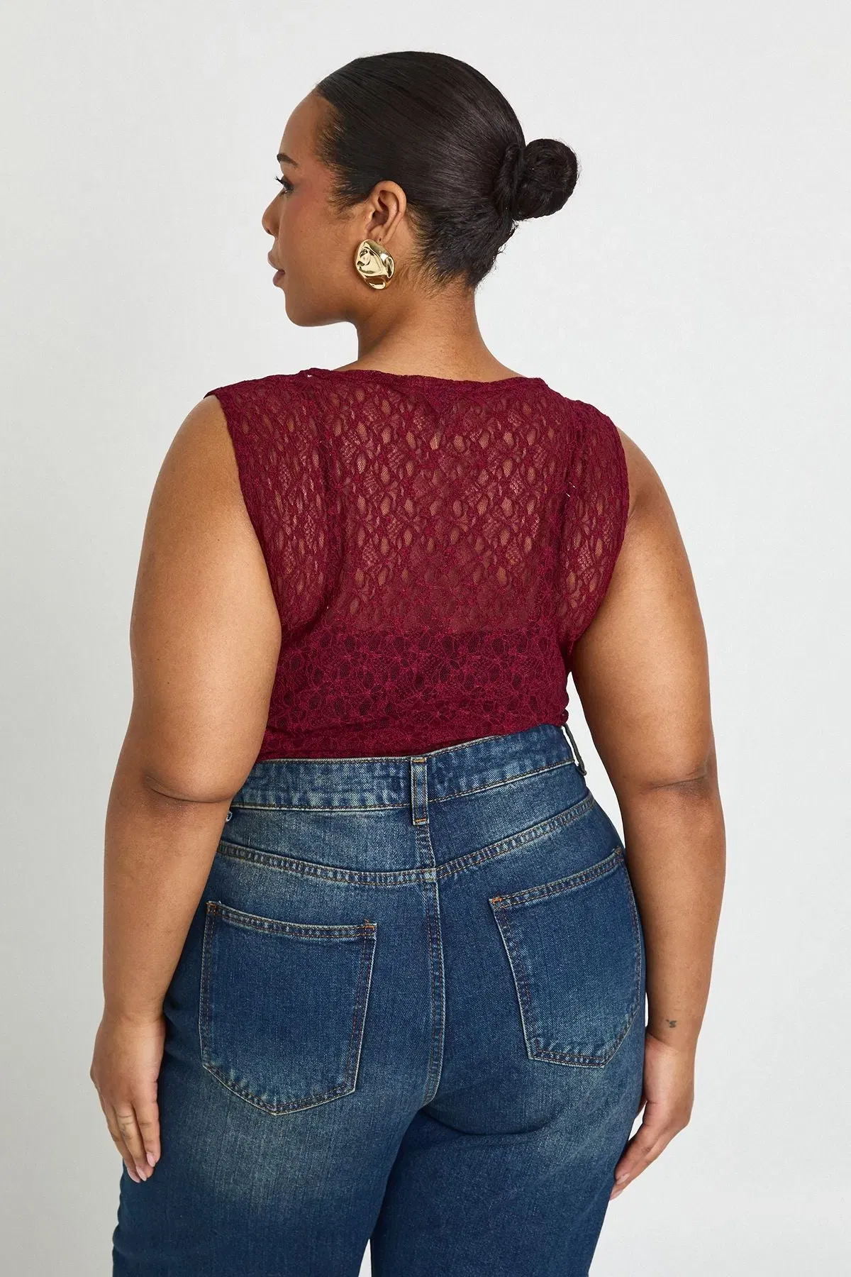 Plus Lace Racer Neck Bodysuit