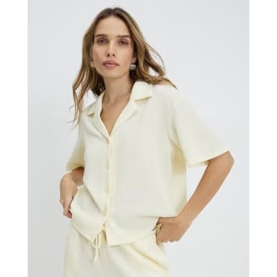 Yellow Short Sleeve Textured Shirt