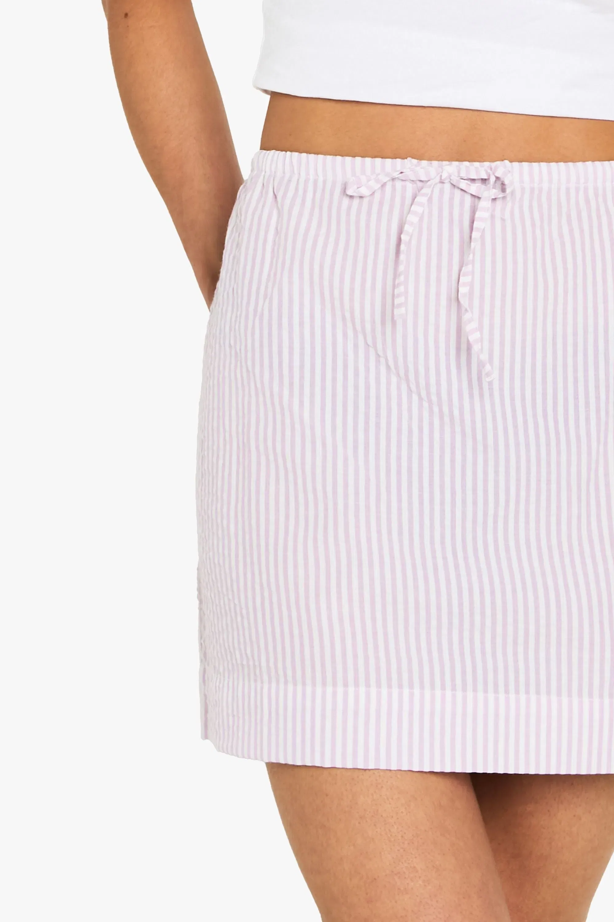 Seersucker Striped Drawstring Waist Skirt
