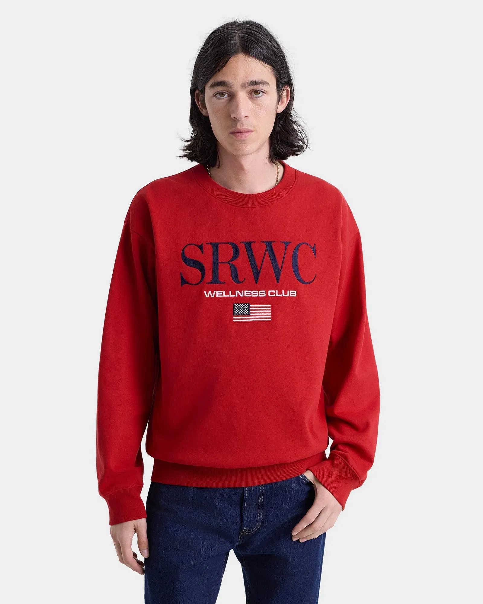 Nautical Embroidered Crewneck - Ruby/Navy