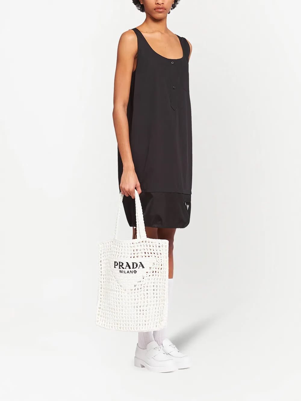 logo-print raffia tote bag
