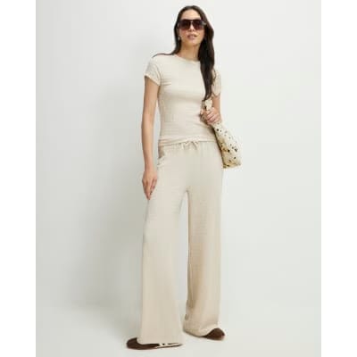 Beige Textured Fitted T-Shirt