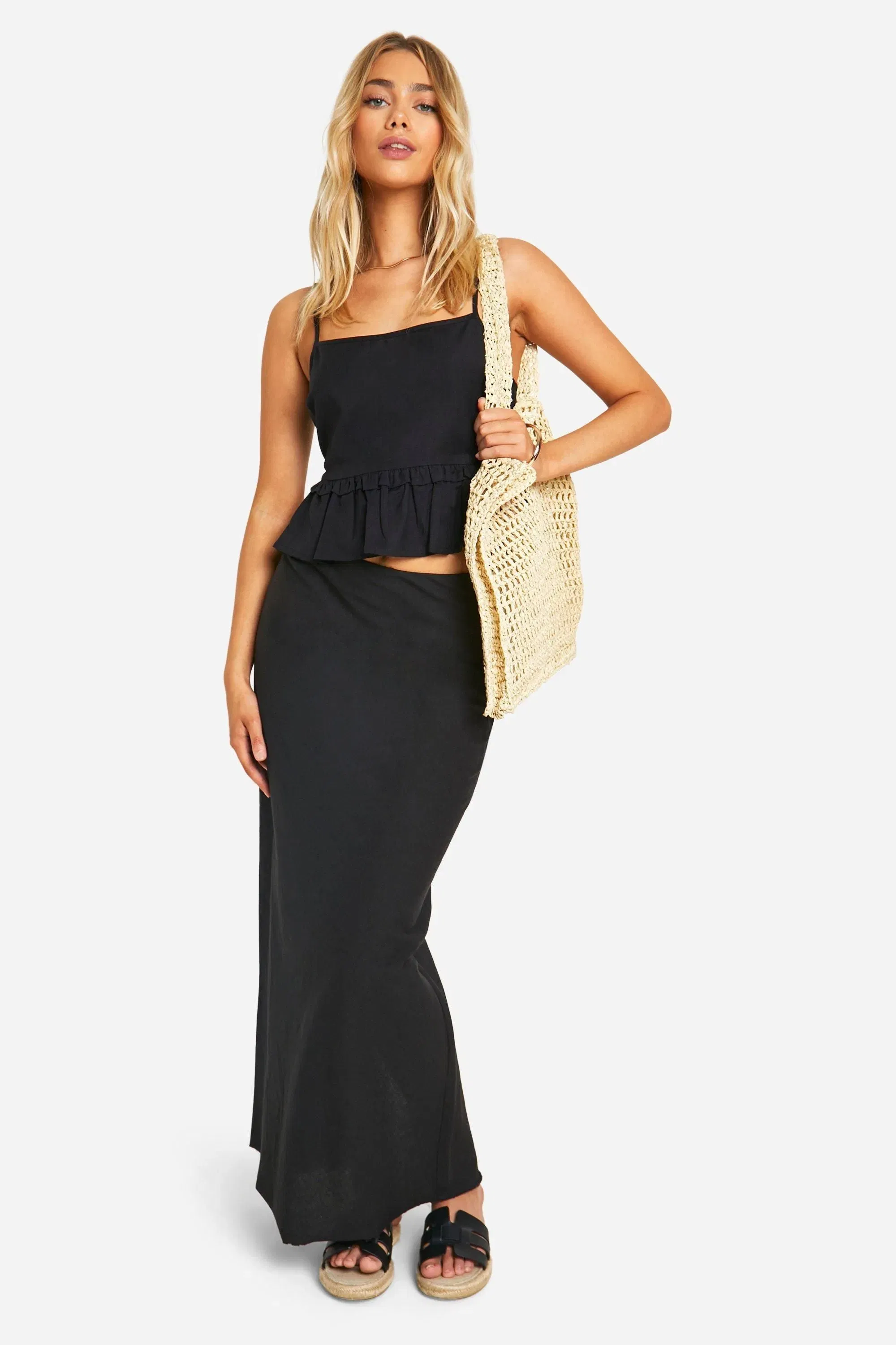 Linen Look Tie Back Peplum Cami