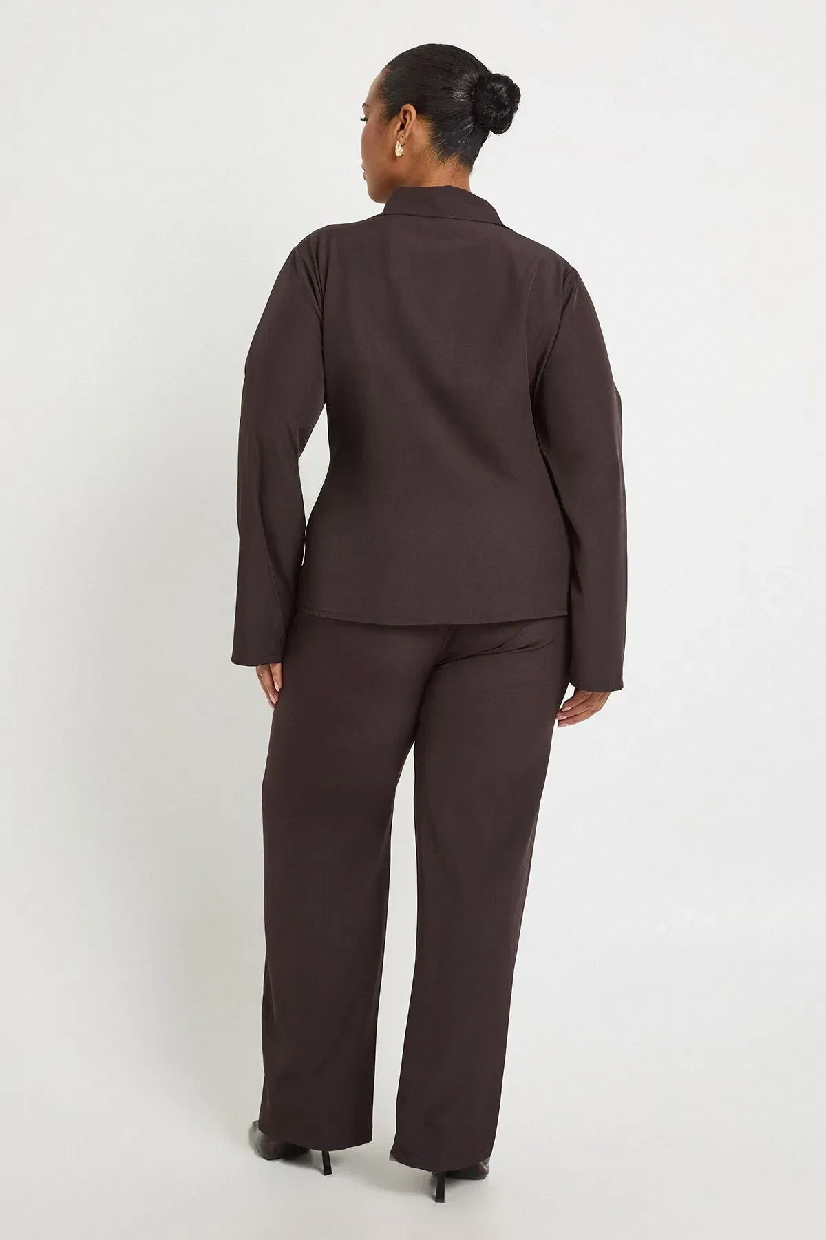 Plus Tied Front Woven Shirt And Wide Leg Trouser