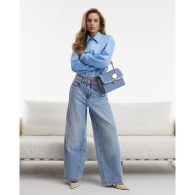 Blue Light Wash Balloon Leg Jeans