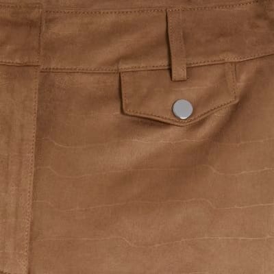 Beige Faux Suede Croc Pocket Shorts