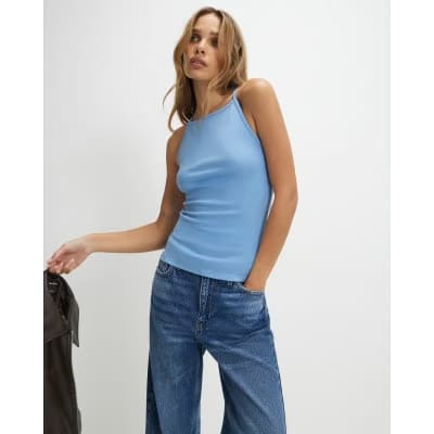 Blue Sleeveless Cotton Tank Top