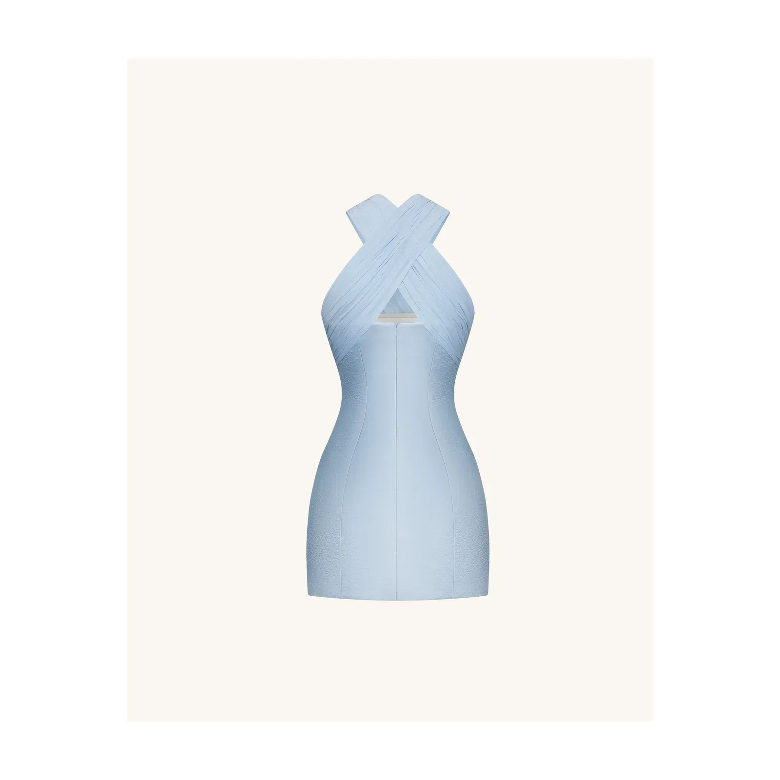Satin Mini Dress with Tulle Cross-Halter - Blue