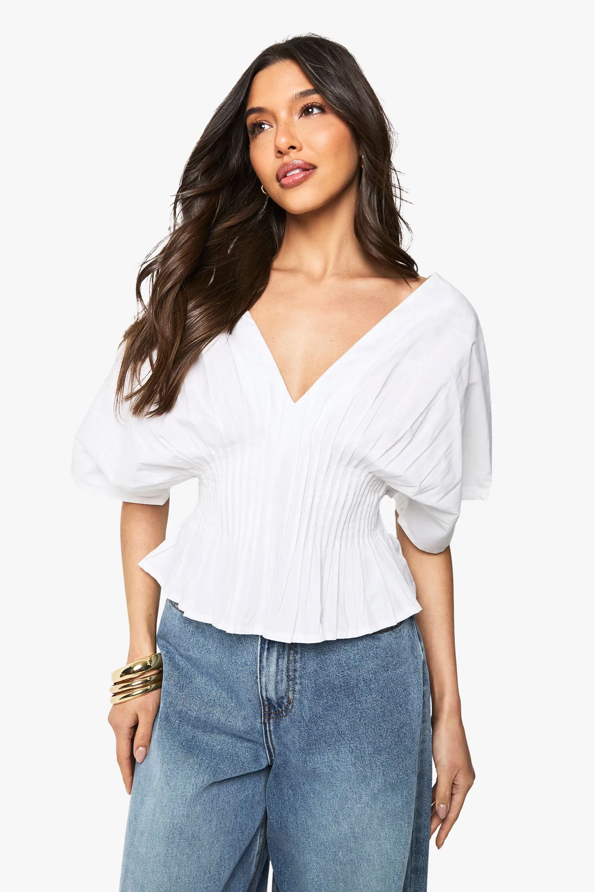 Cotton Poplin Pleated Smock Top